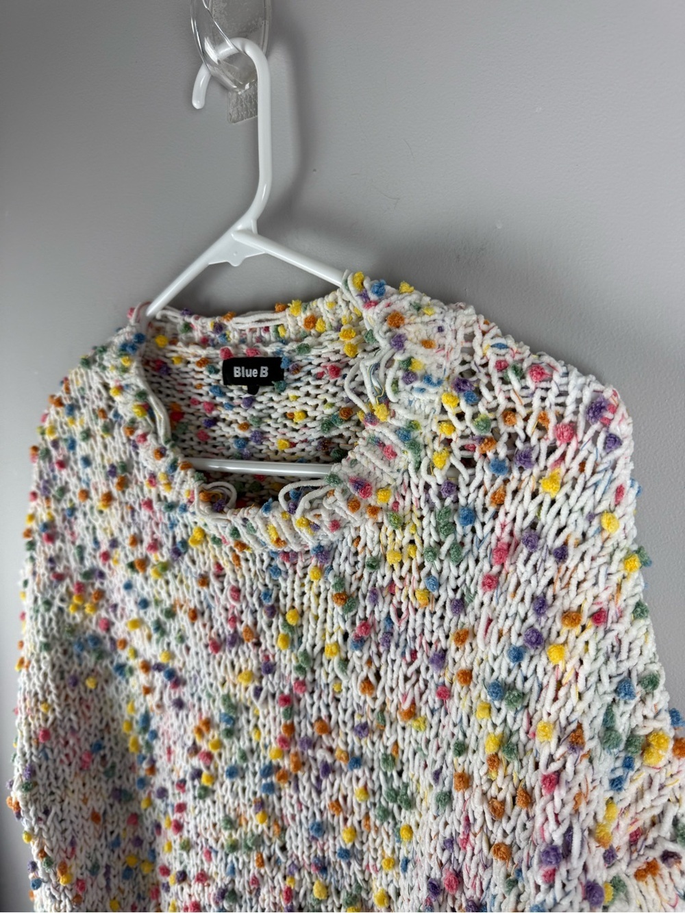 Blue B Women’s Knit Confetti Pom Pom Long Sleeve Sweater SZ M/L Chunky Artsy